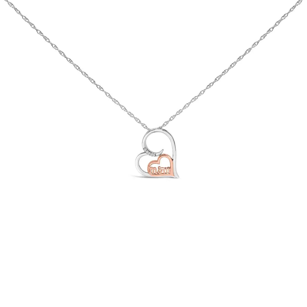 14K Rose Gold Plated Sterling Silver Diamond Accent Mom Heart Necklace