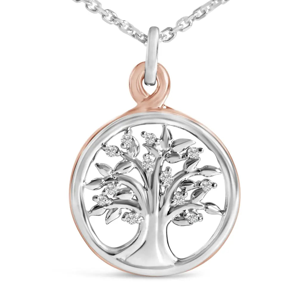 Diamond Accent Tree of Life Pendant in 14K Rose Gold over Silver