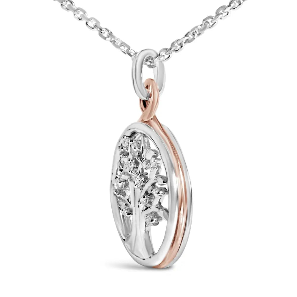 Diamond Accent Tree of Life Pendant in 14K Rose Gold over Silver