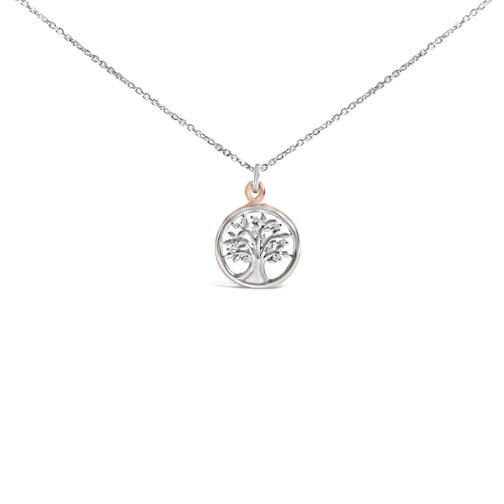 Diamond Accent Tree of Life Pendant in 14K Rose Gold over Silver
