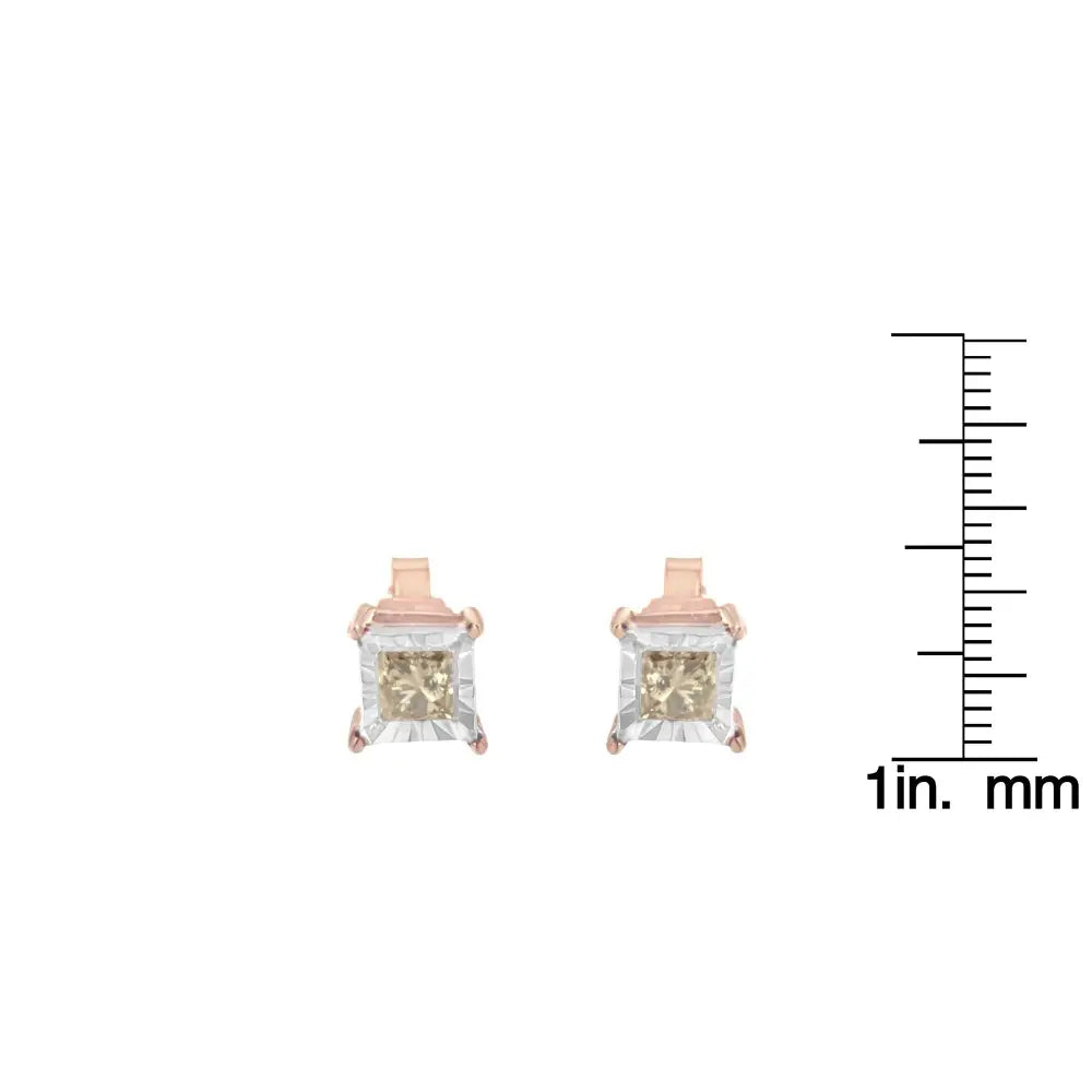 1/2 Cttw Princess Cut Diamond Miracle Plate Studs in Rose Gold Silver