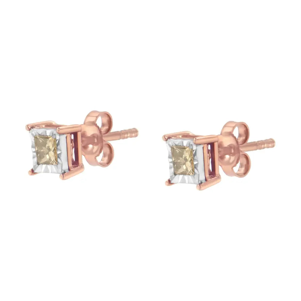 1/2 Cttw Princess Cut Diamond Miracle Plate Studs in Rose Gold Silver