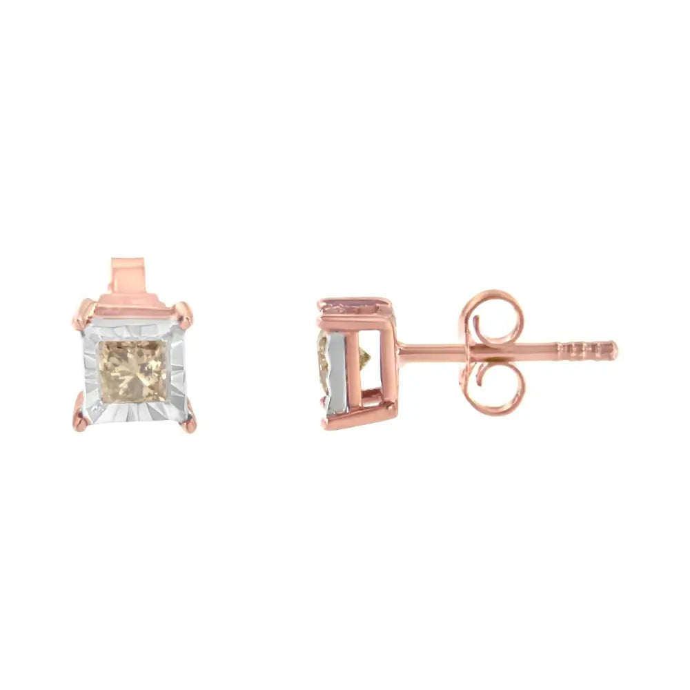 1/2 Cttw Princess Cut Diamond Miracle Plate Studs in Rose Gold Silver
