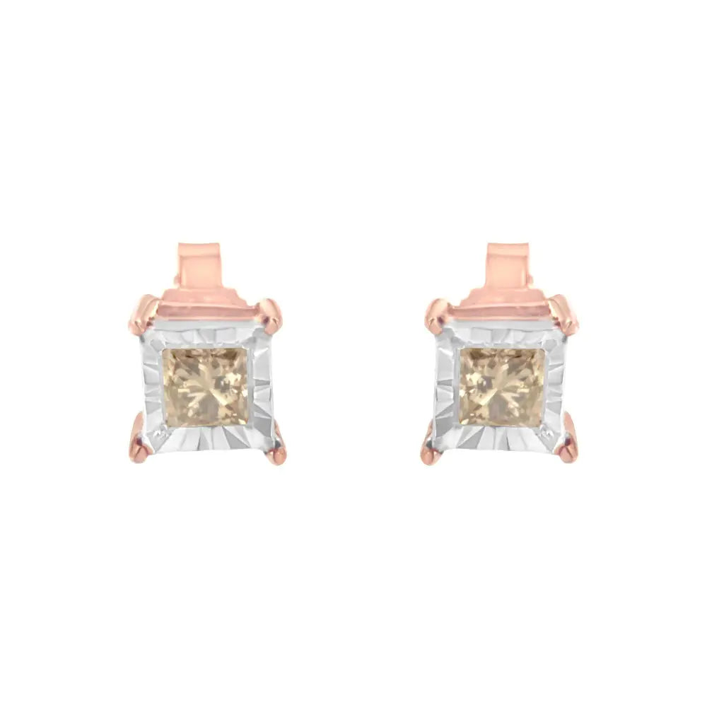 1/2 Cttw Princess Cut Diamond Miracle Plate Studs in Rose Gold Silver