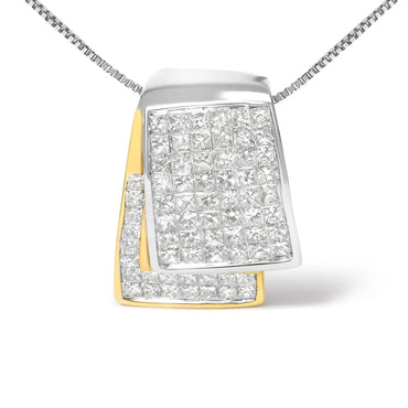 2.0 Cttw Princess Cut Diamond Two Tone 14K Gold Foldover Box Pendant