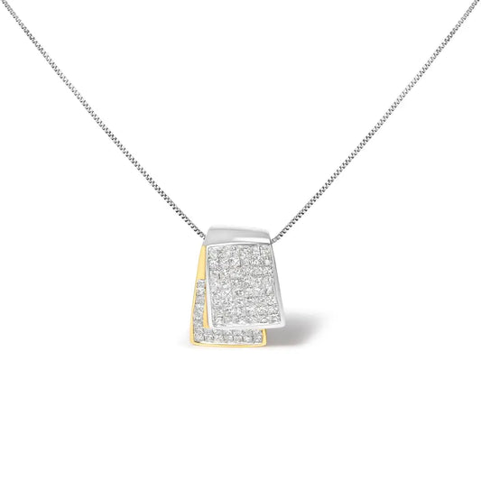 2.0 Cttw Princess Cut Diamond Two Tone 14K Gold Foldover Box Pendant