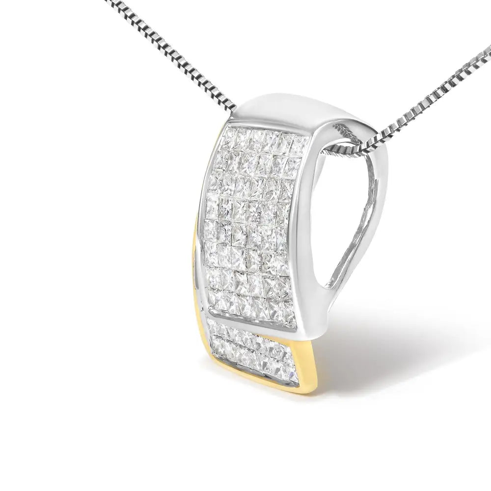 2.0 Cttw Princess Cut Diamond Two Tone 14K Gold Foldover Box Pendant