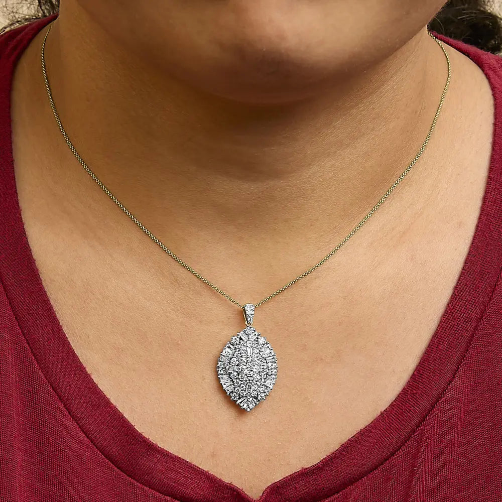 2.00 Cttw Diamond Cluster Pear Pendant in 14K Two-Tone Gold, 20 Inches