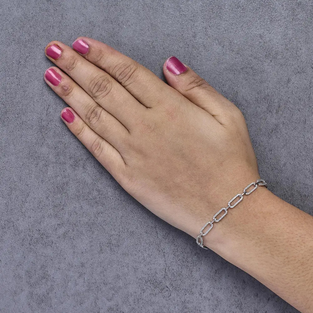 1.00 ct Diamond Paperclip Link Bracelet in 14K White Gold 7 Inch