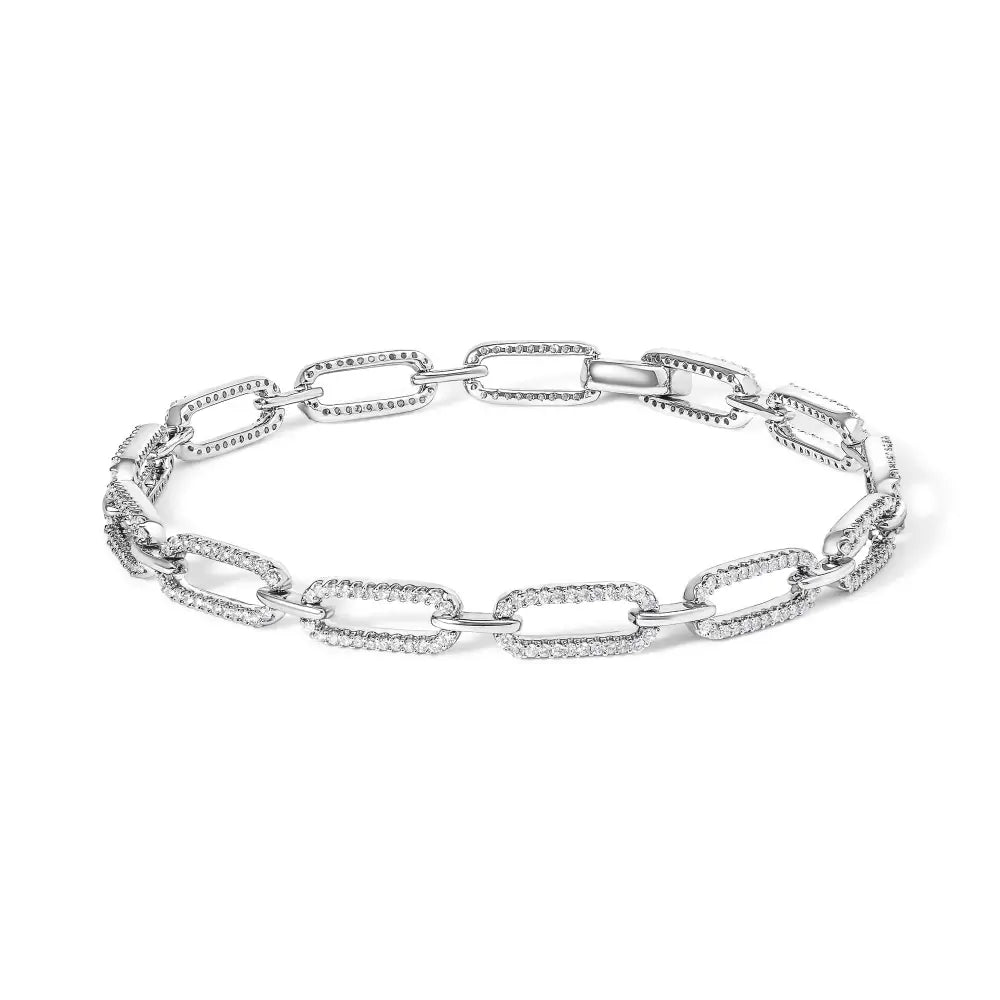 1.00 ct Diamond Paperclip Link Bracelet in 14K White Gold 7 Inch