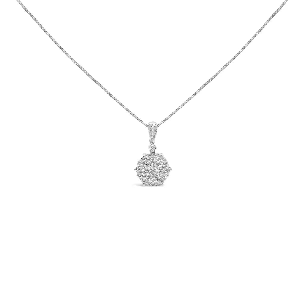 1.20 Carat Diamond Cluster Pendant Necklace in 14K White Gold 18 Inch