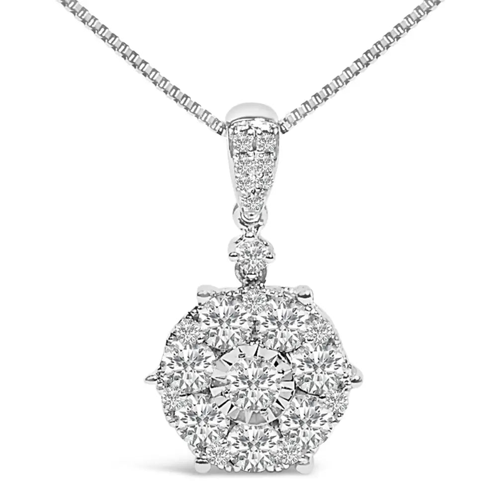 1.20 Carat Diamond Cluster Pendant Necklace in 14K White Gold 18 Inch