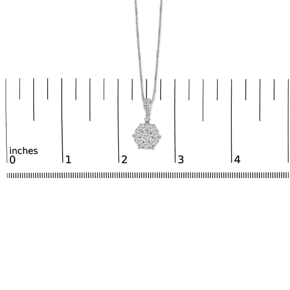 1.20 Carat Diamond Cluster Pendant Necklace in 14K White Gold 18 Inch