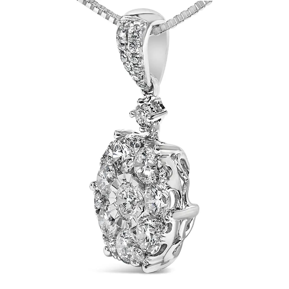 1.20 Carat Diamond Cluster Pendant Necklace in 14K White Gold 18 Inch
