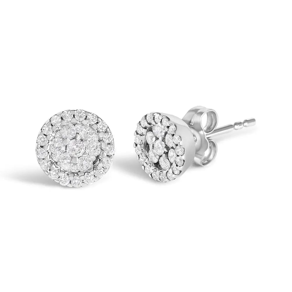 1/2 Cttw Diamond Triple Halo Cluster Button Stud Earrings in 14K White Gold
