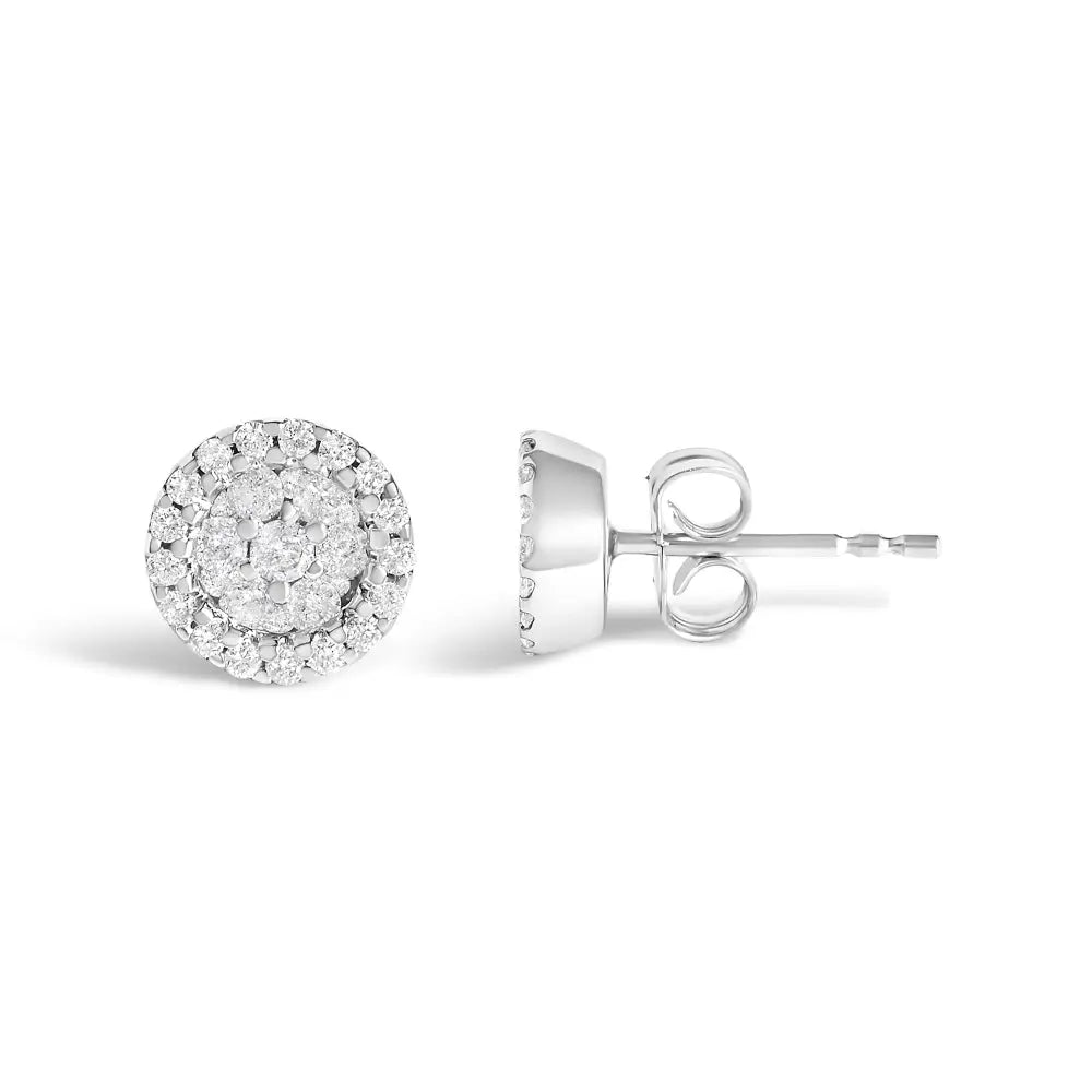 1/2 Cttw Diamond Triple Halo Cluster Button Stud Earrings in 14K White Gold