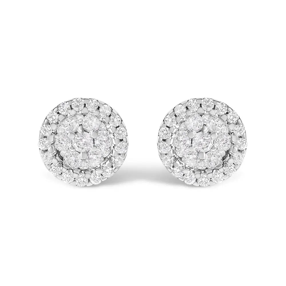1/2 Cttw Diamond Triple Halo Cluster Button Stud Earrings in 14K White Gold