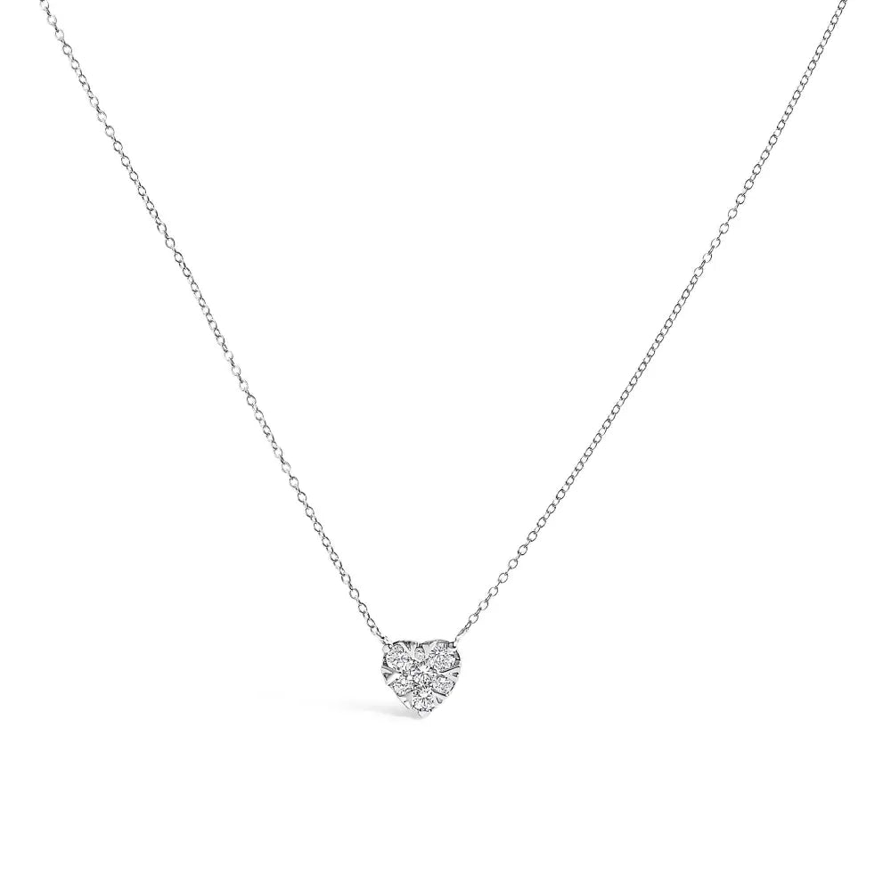 14K White Gold 1/4 Cttw Diamond Composite Heart Pendant Necklace 18 Inch