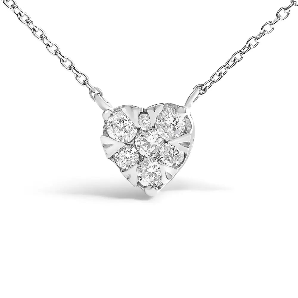 14K White Gold 1/4 Cttw Diamond Composite Heart Pendant Necklace 18 Inch