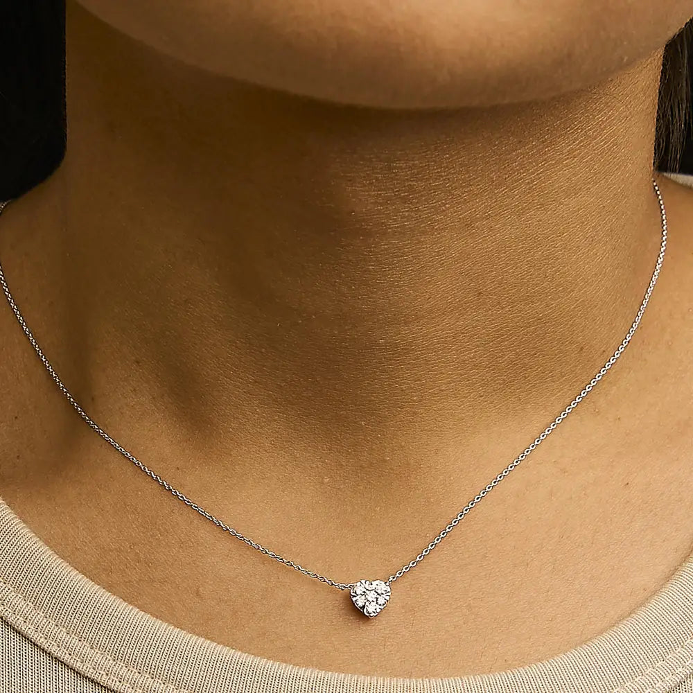 14K White Gold 1/4 Cttw Diamond Composite Heart Pendant Necklace 18 Inch