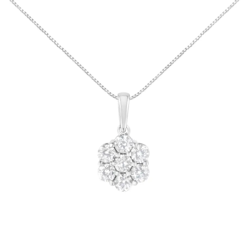 2.0 Cttw Seven-Stone Diamond Flower Pendant in 14K White Gold