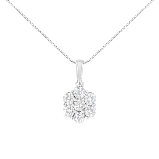 2.0 Cttw Seven-Stone Diamond Flower Pendant in 14K White Gold