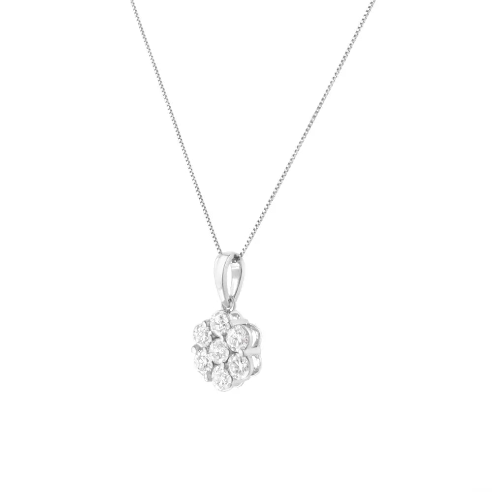 2.0 Cttw Seven-Stone Diamond Flower Pendant in 14K White Gold