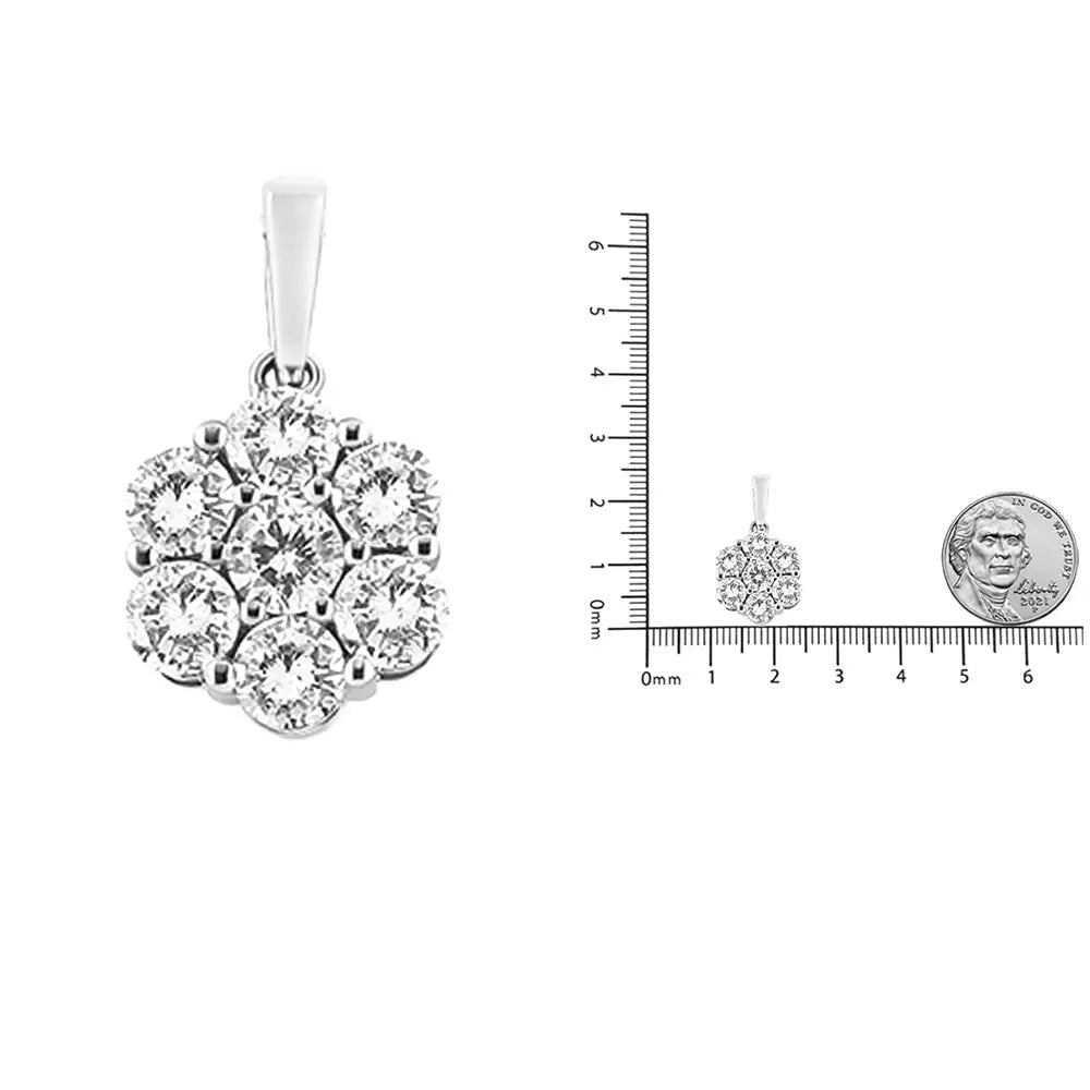 2.0 Cttw Seven-Stone Diamond Flower Pendant in 14K White Gold