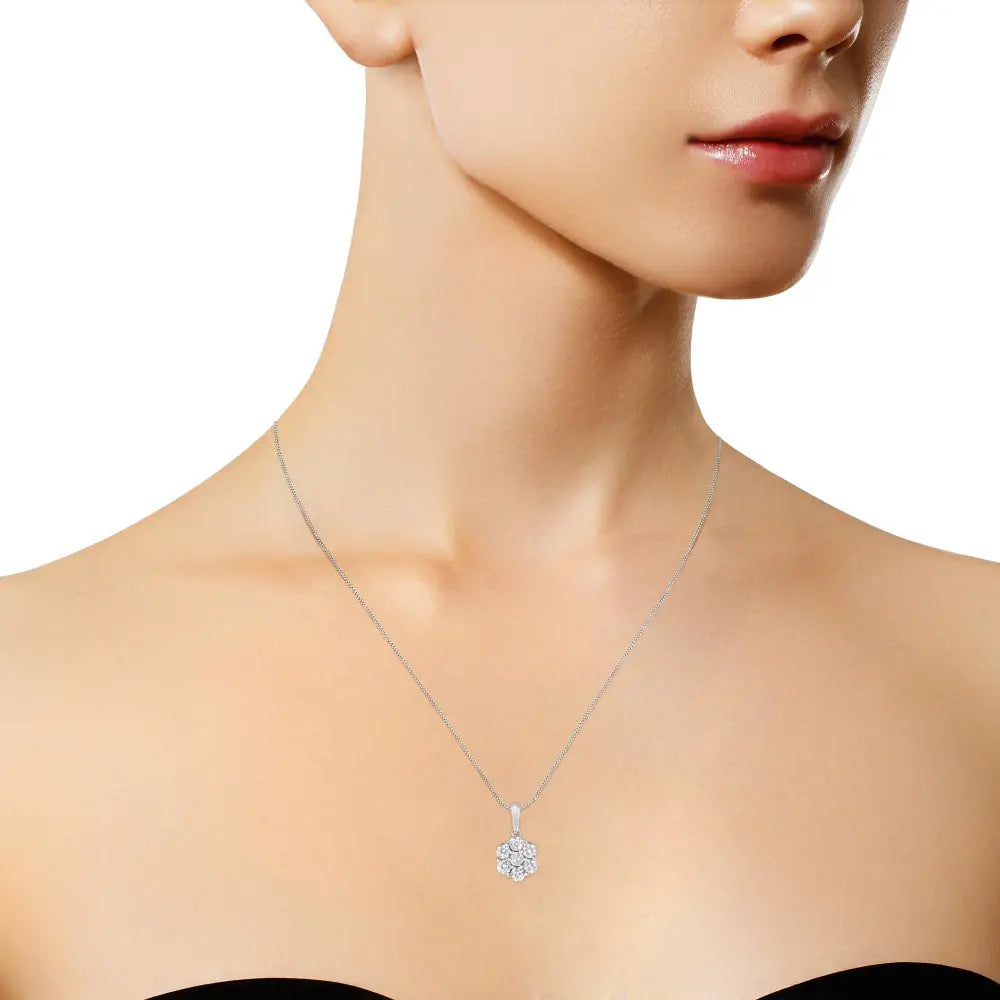 2.0 Cttw Seven-Stone Diamond Flower Pendant in 14K White Gold