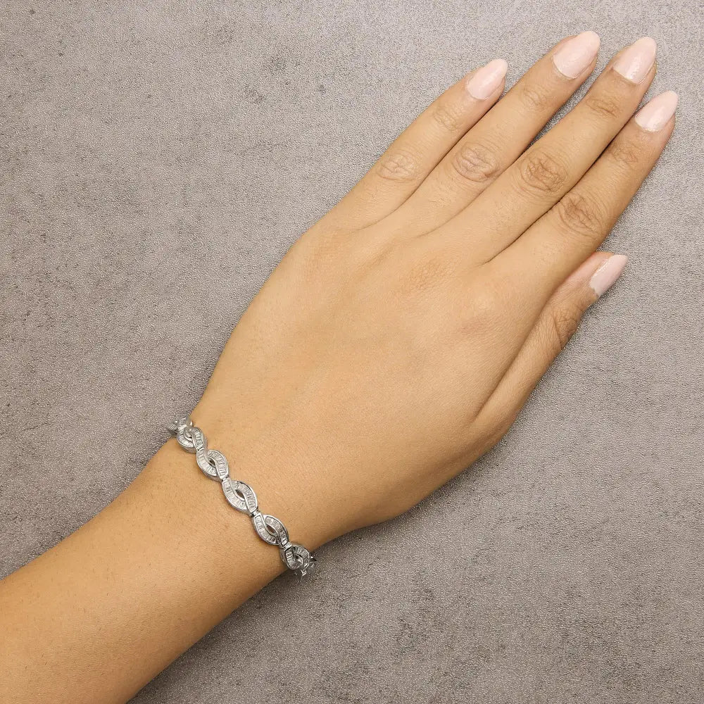 2 Cttw Baguette Diamond Vintage Art Deco Link Bracelet in 14K White Gold