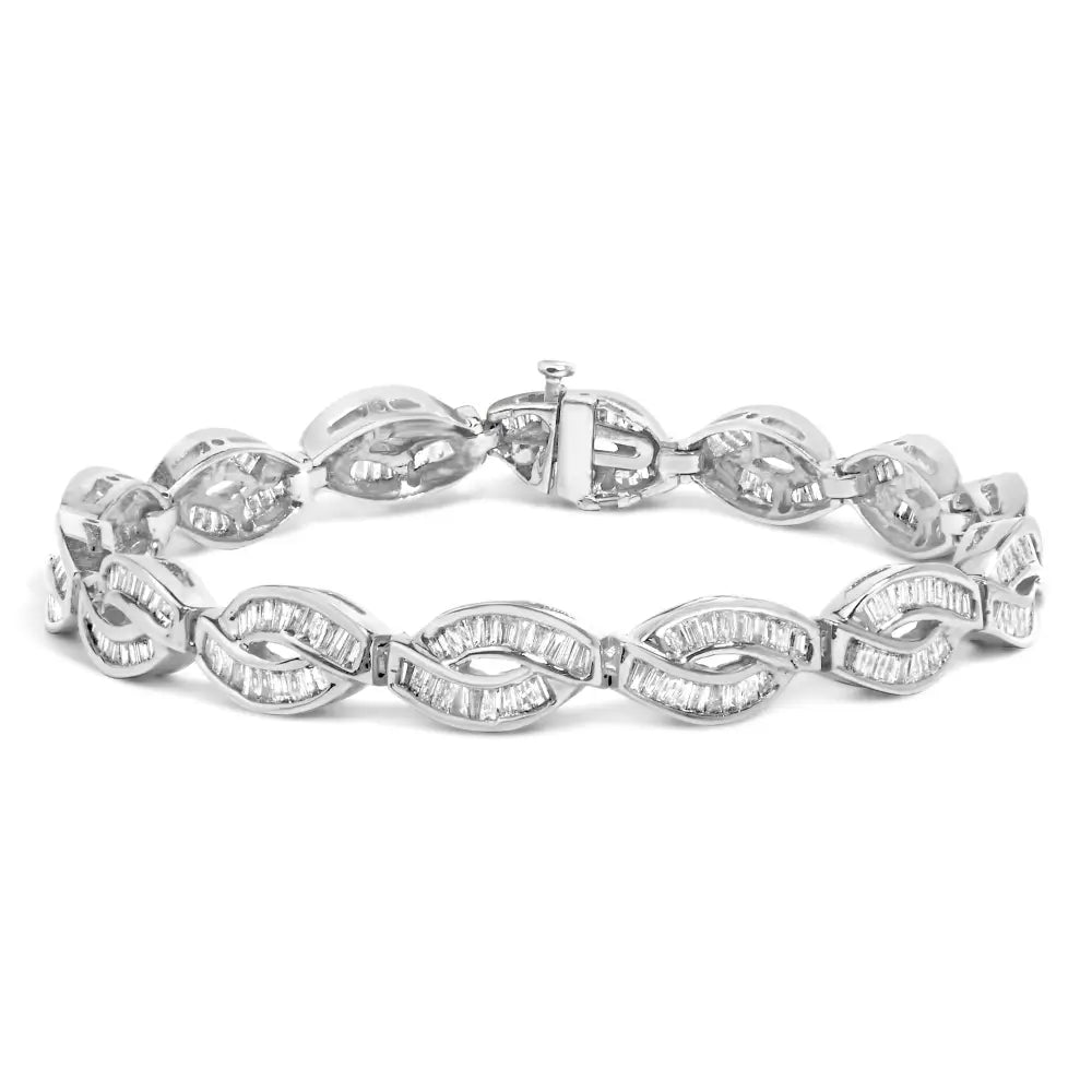 2 Cttw Baguette Diamond Vintage Art Deco Link Bracelet in 14K White Gold
