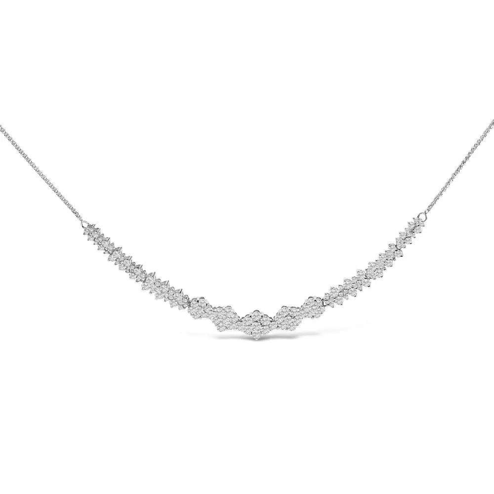 2.00 Cttw Diamond Cluster Bar Necklace in 14K White Gold 18 Inches