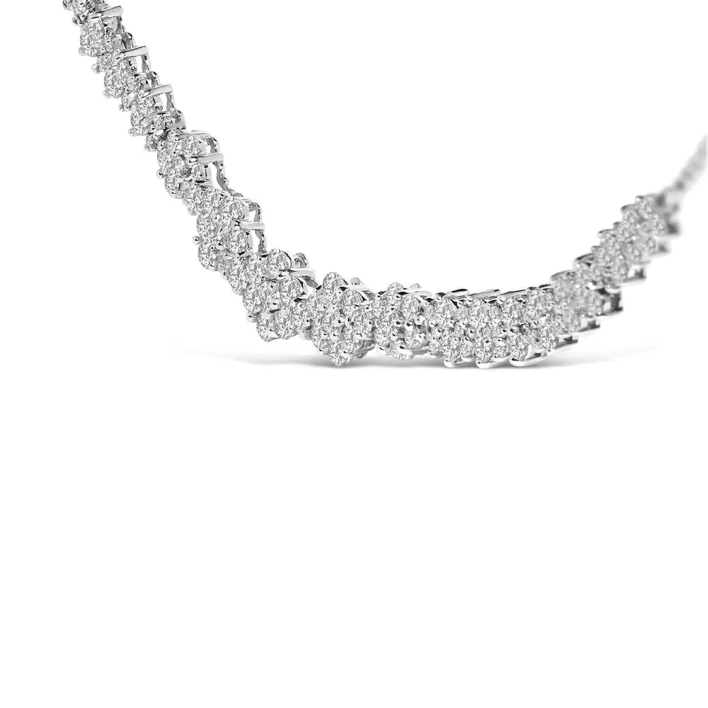 2.00 Cttw Diamond Cluster Bar Necklace in 14K White Gold 18 Inches