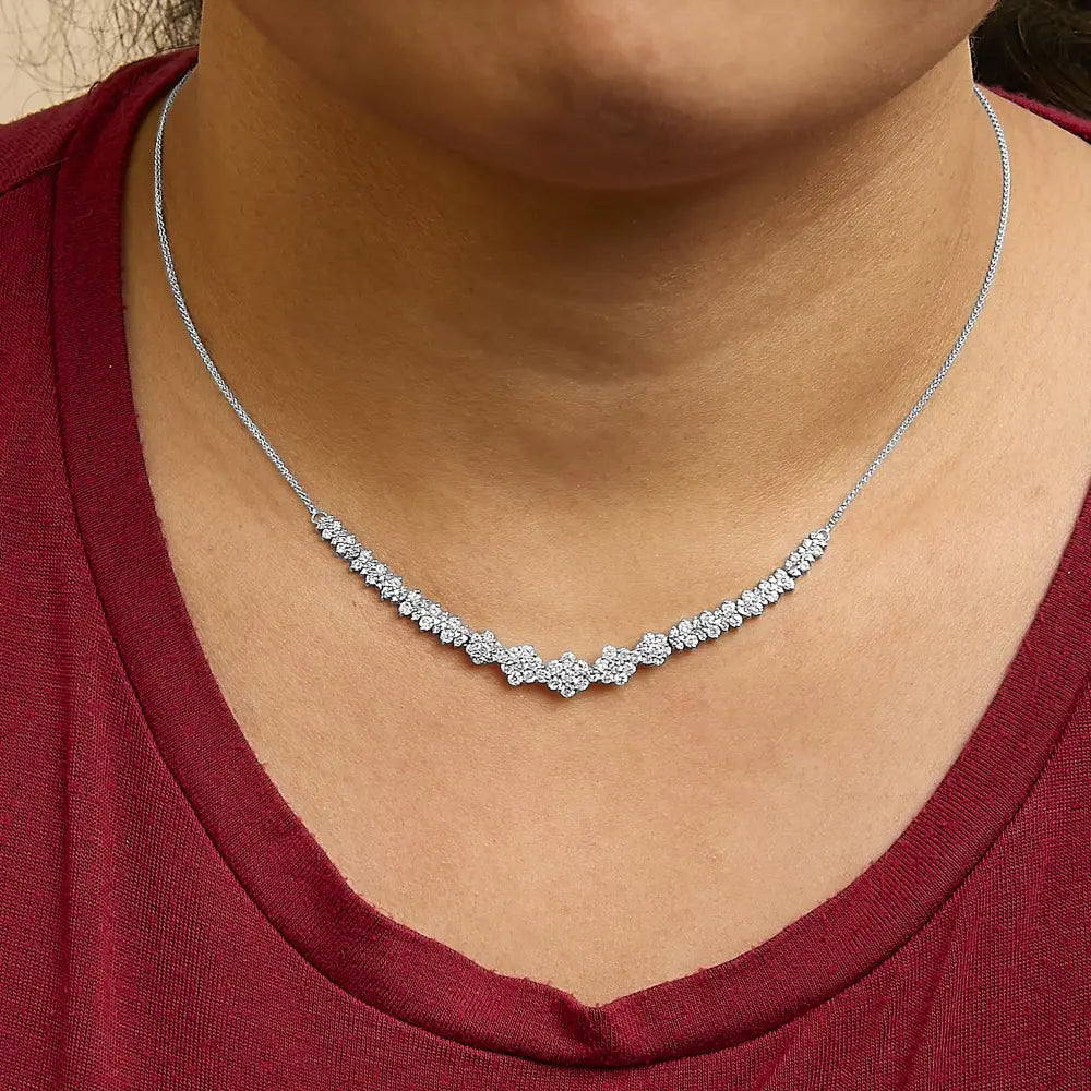 2.00 Cttw Diamond Cluster Bar Necklace in 14K White Gold 18 Inches