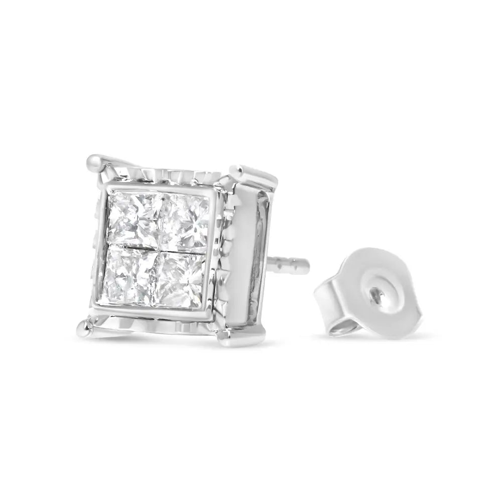2.00 Cttw Princess Cut Lab Grown Diamond 14K White Gold Wavy Studs