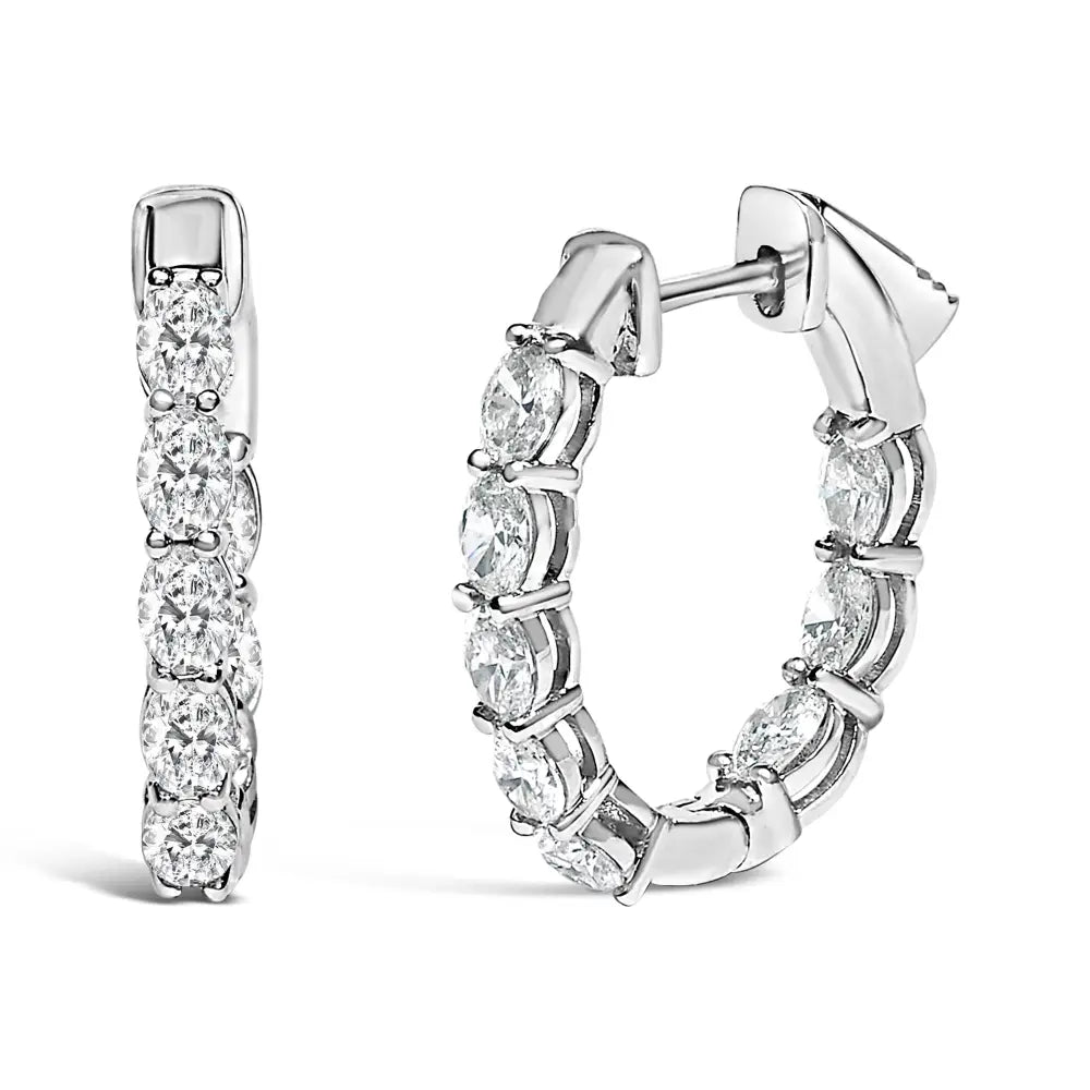 14K White Gold 2 3/4 Cttw Oval Lab Grown Diamond Inside Out Hoop Earrings
