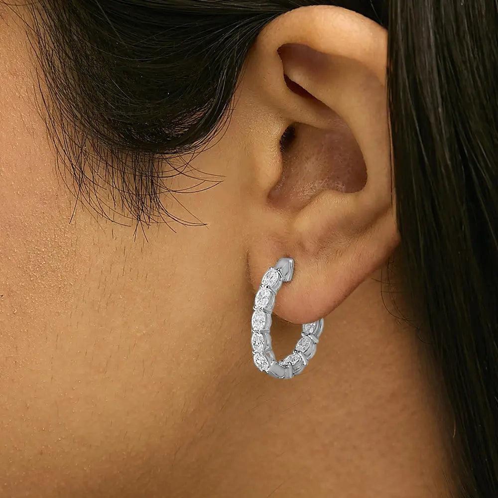 14K White Gold 2 3/4 Cttw Oval Lab Grown Diamond Inside Out Hoop Earrings