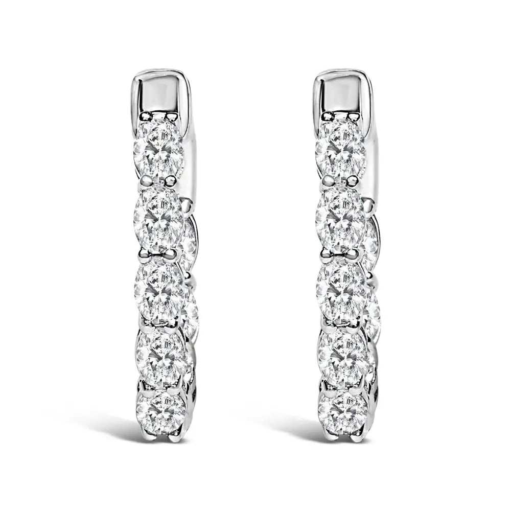 14K White Gold 2 3/4 Cttw Oval Lab Grown Diamond Inside Out Hoop Earrings
