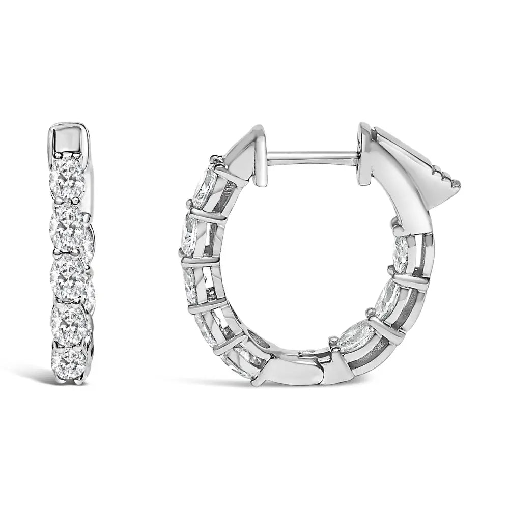 14K White Gold 2 3/4 Cttw Oval Lab Grown Diamond Inside Out Hoop Earrings