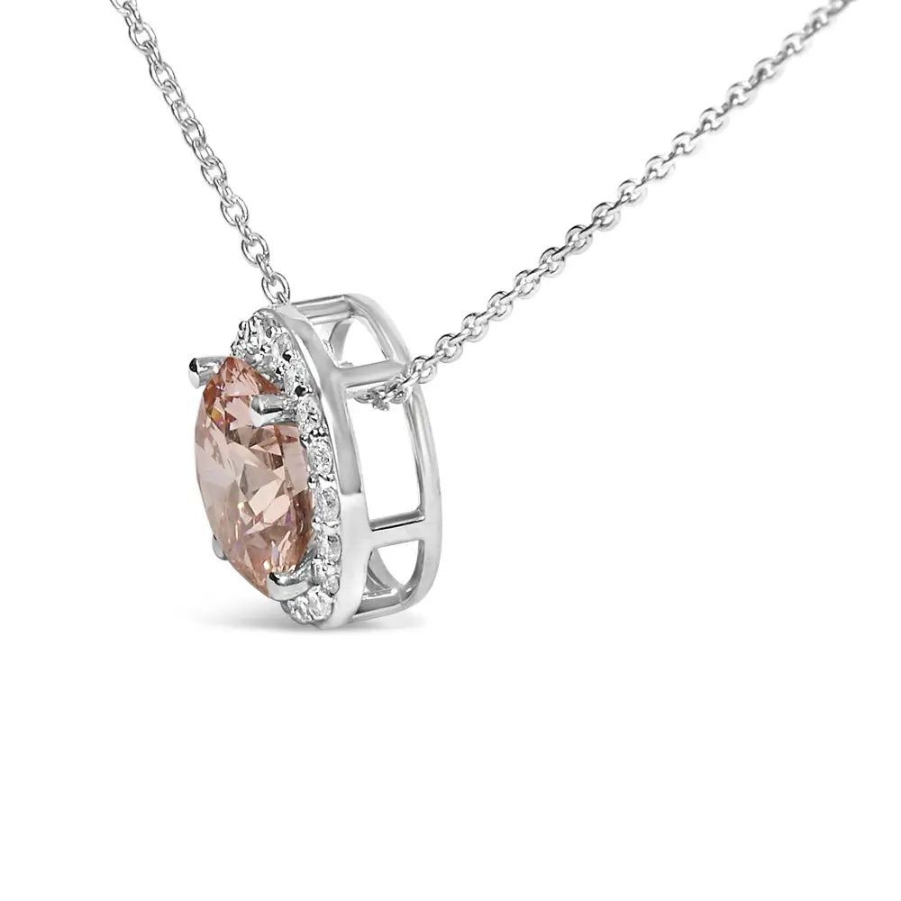 2.375 Cttw Lab Grown Pink Diamond Halo Pendant in 14K White Gold 17