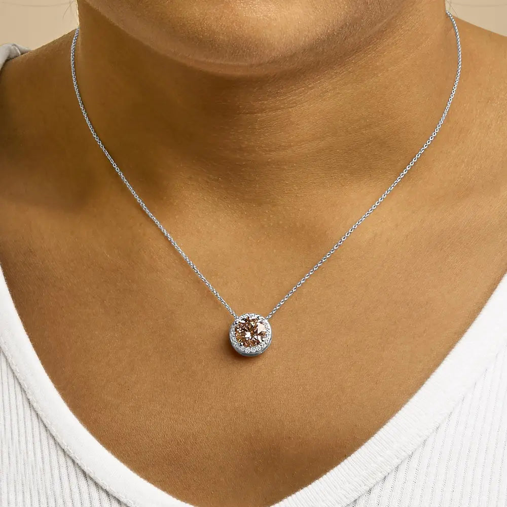 2.375 Cttw Lab Grown Pink Diamond Halo Pendant in 14K White Gold 17