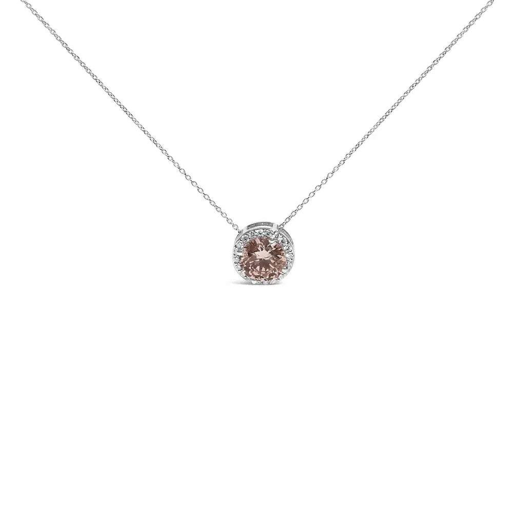 2.375 Cttw Lab Grown Pink Diamond Halo Pendant in 14K White Gold 17