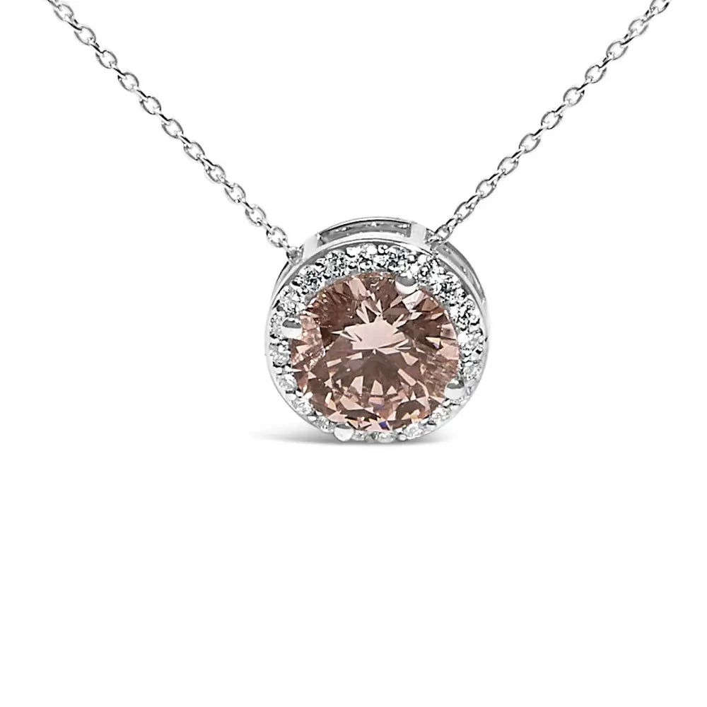 2.375 Cttw Lab Grown Pink Diamond Halo Pendant in 14K White Gold 17