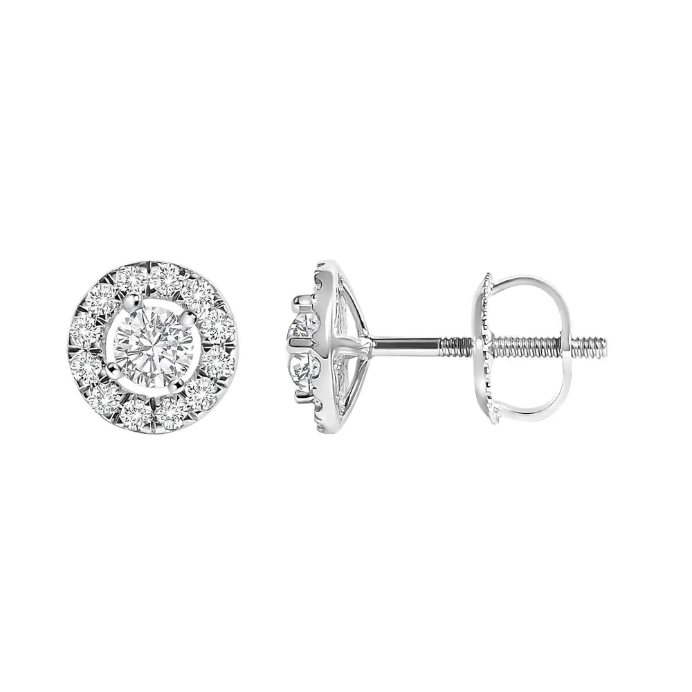 14K White Gold 3/4 Cttw Lab-Grown Diamond Floating Halo Stud Earrings