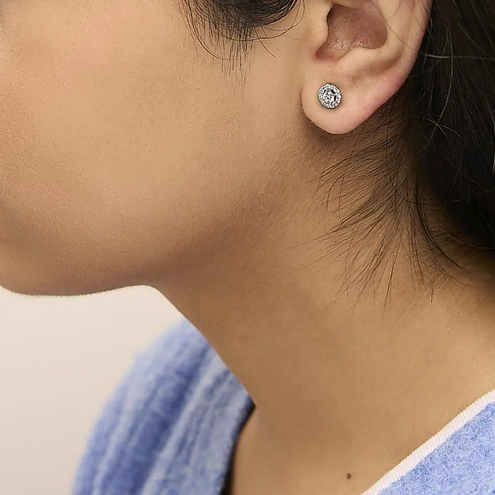 14K White Gold 3/4 Cttw Lab-Grown Diamond Floating Halo Stud Earrings