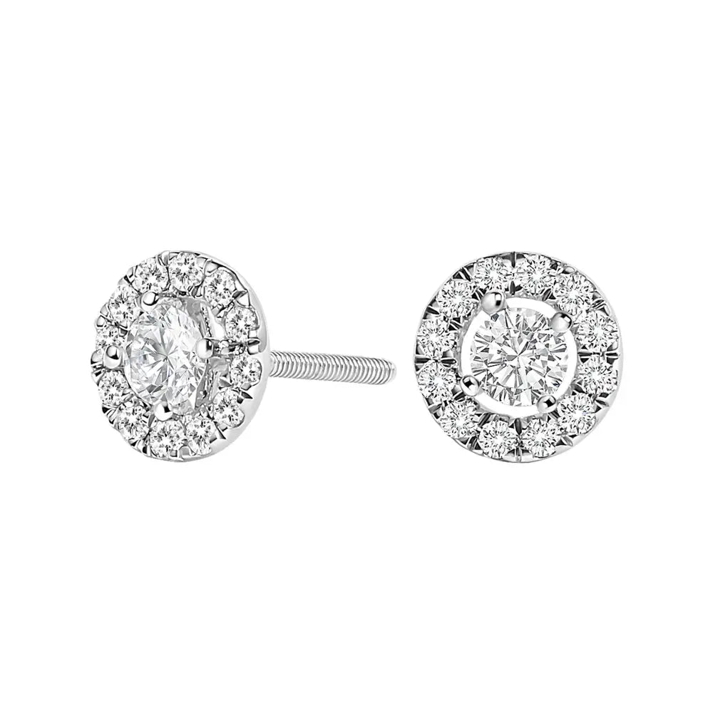 14K White Gold 3/4 Cttw Lab-Grown Diamond Floating Halo Stud Earrings