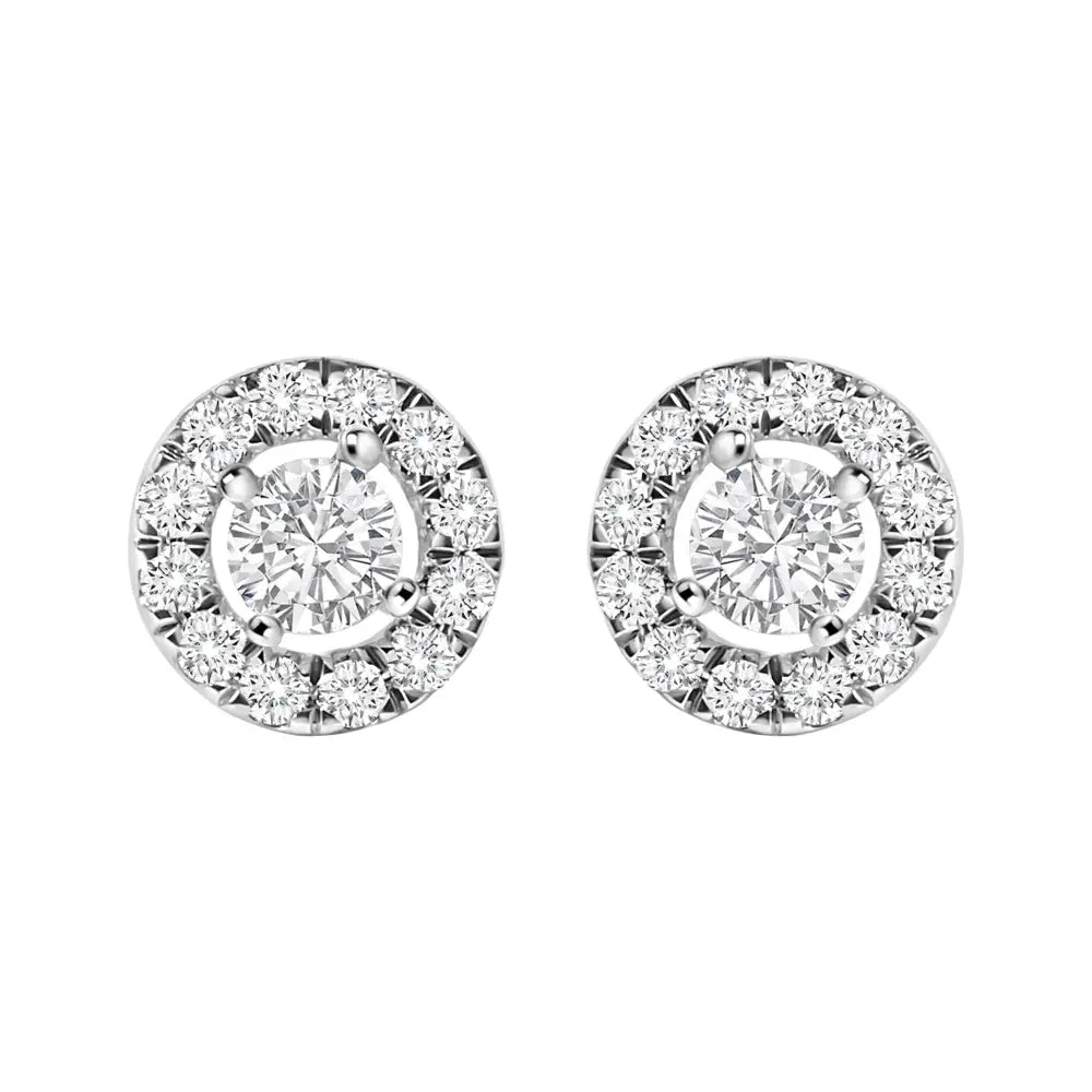 14K White Gold 3/4 Cttw Lab-Grown Diamond Floating Halo Stud Earrings