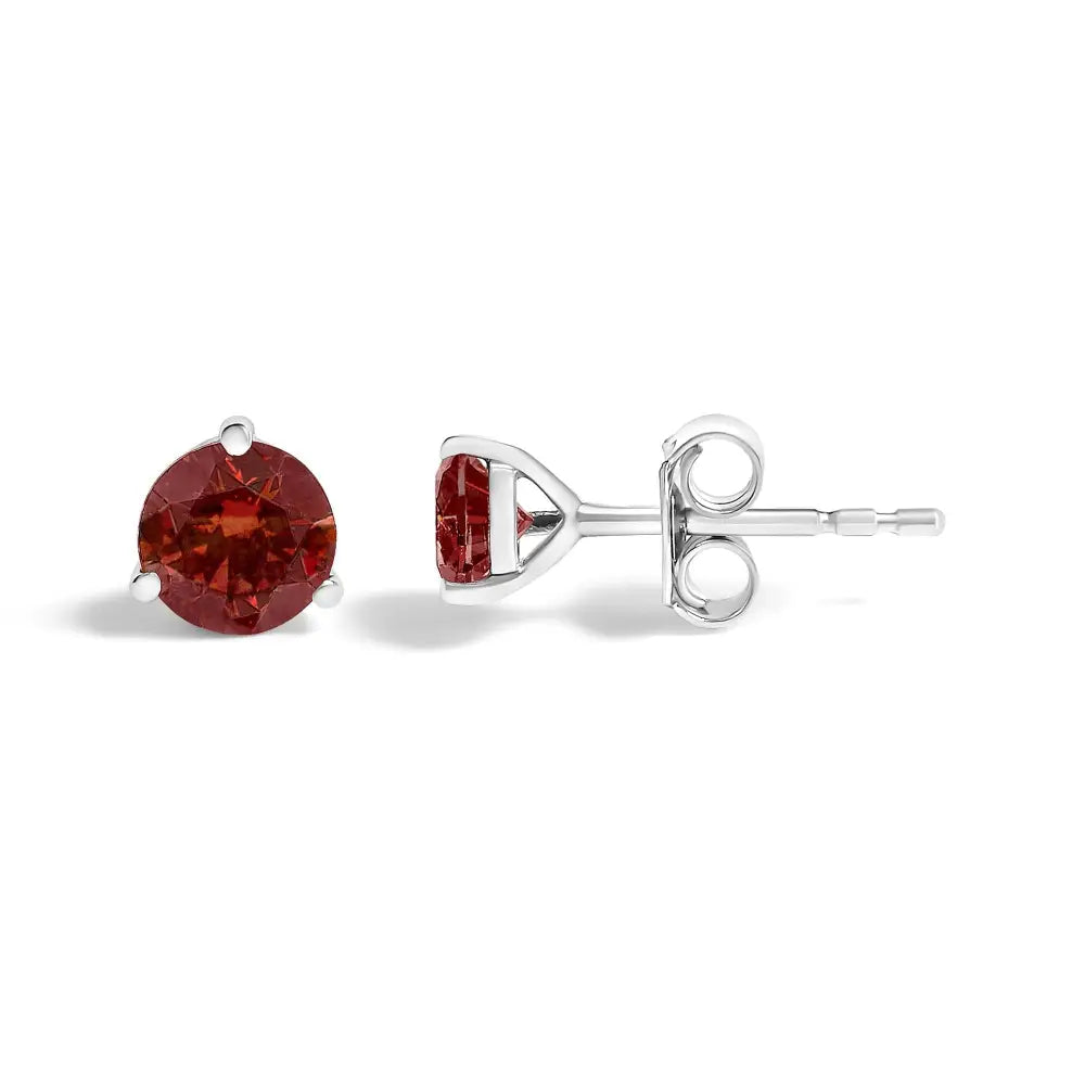 14K White Gold 3/4 Cttw Red Lab-Grown Diamond Martini Stud Earrings