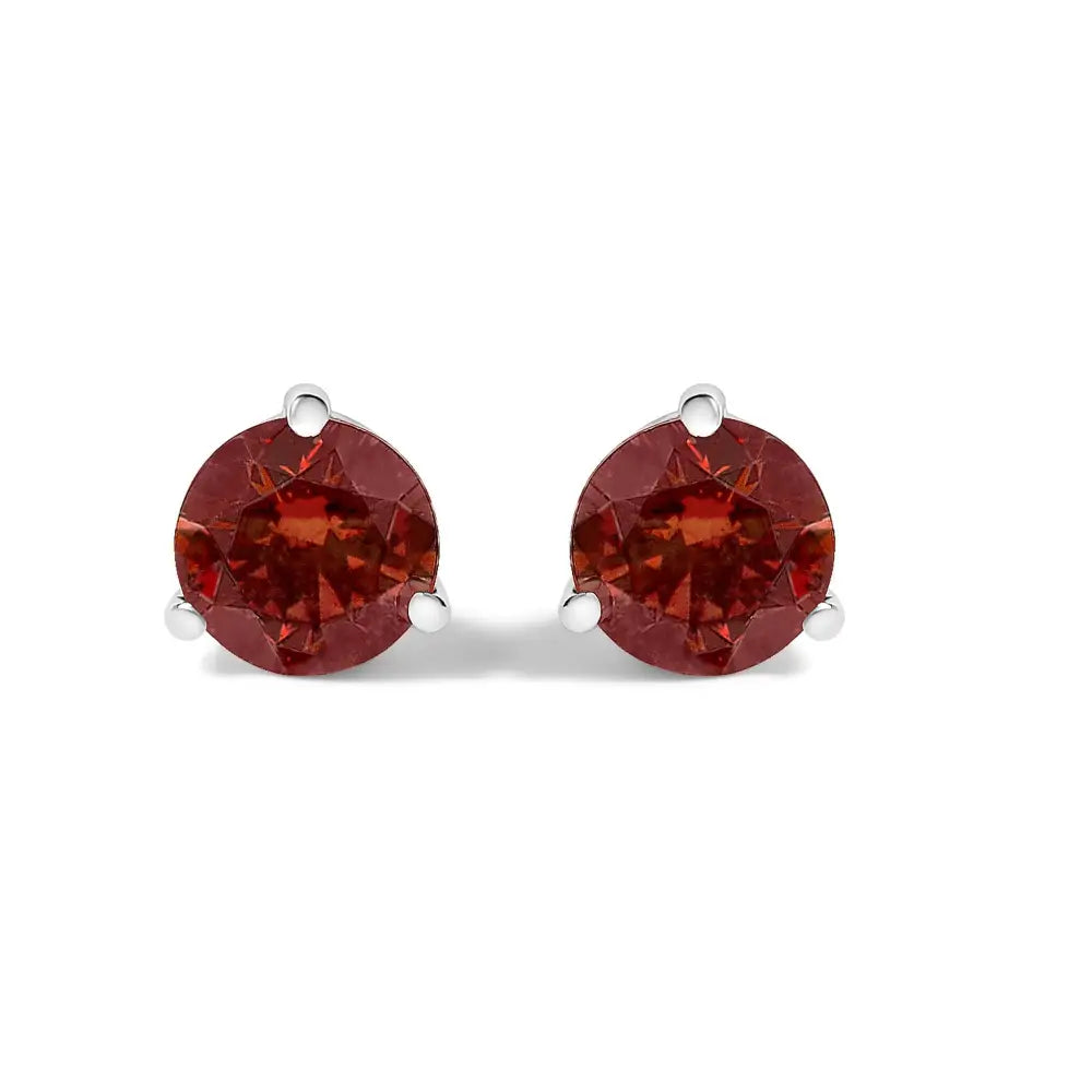 14K White Gold 3/4 Cttw Red Lab-Grown Diamond Martini Stud Earrings