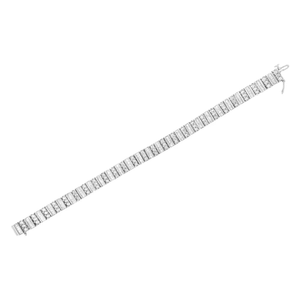 Baguette and Round Diamond Tennis Bracelet in 14K White Gold 4 7/8 Cttw
